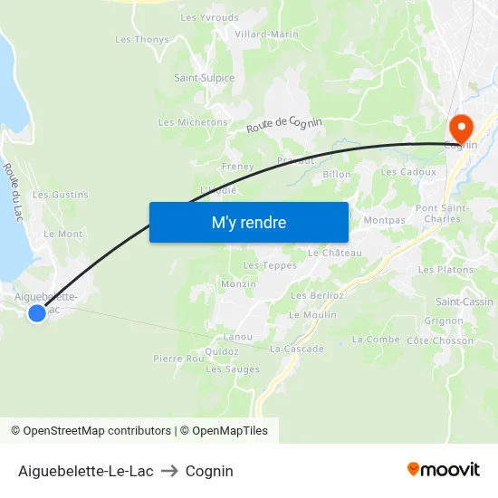 Aiguebelette-Le-Lac to Cognin map