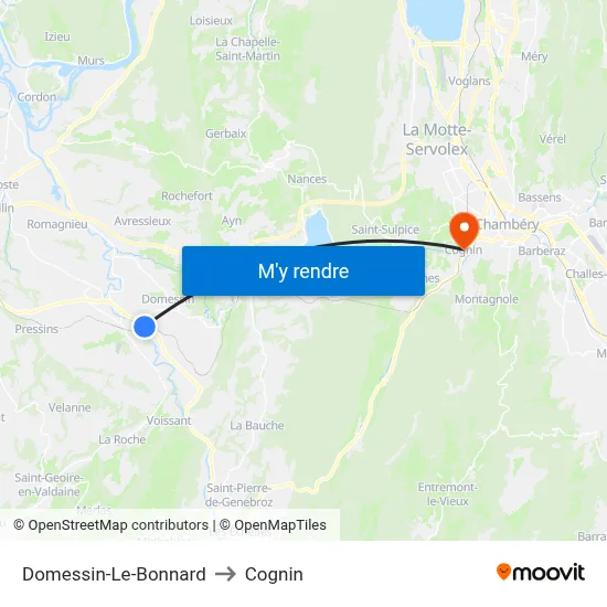 Domessin-Le-Bonnard to Cognin map