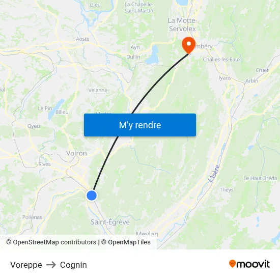 Voreppe to Cognin map