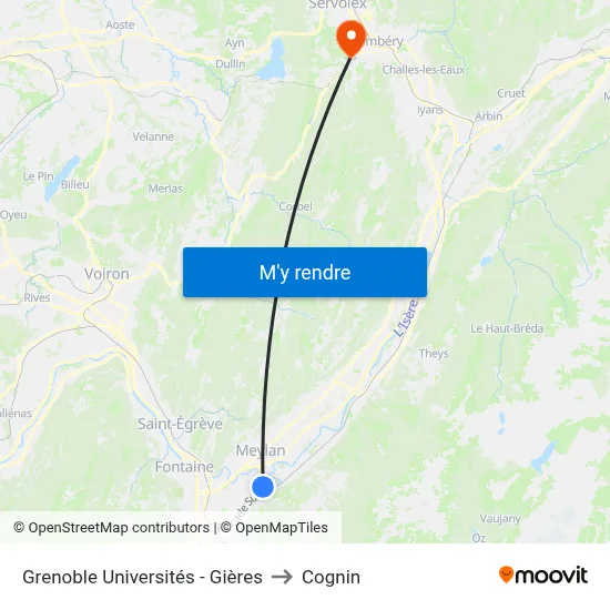 Grenoble Universités - Gières to Cognin map