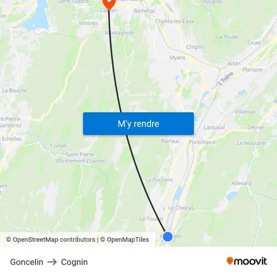 Goncelin to Cognin map