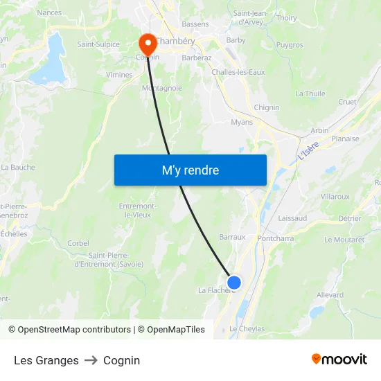 Les Granges to Cognin map
