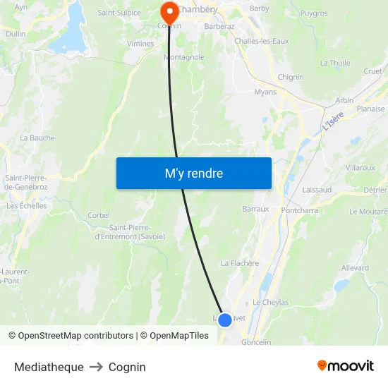 Mediatheque to Cognin map