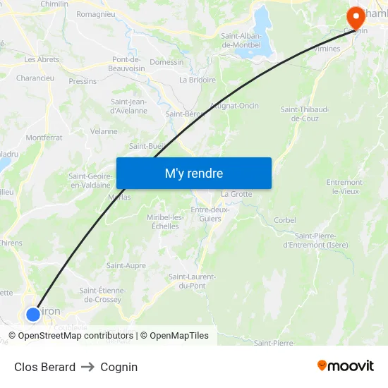 Clos Berard to Cognin map