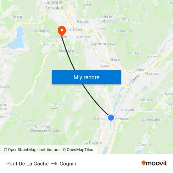 Pont De La Gache to Cognin map
