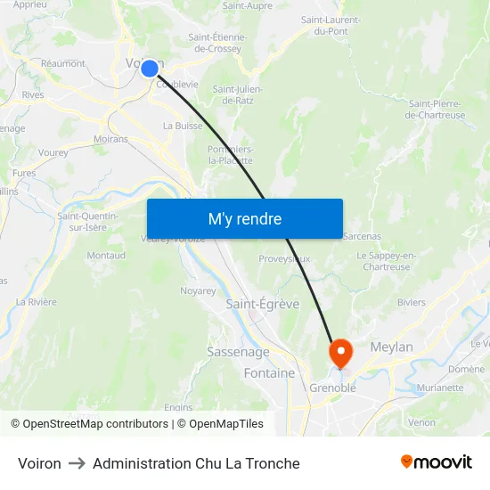 Voiron to Administration Chu La Tronche map