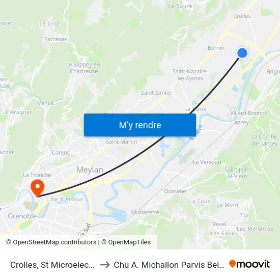 Crolles, St Microelectronics to Chu A. Michallon Parvis Belledonne map