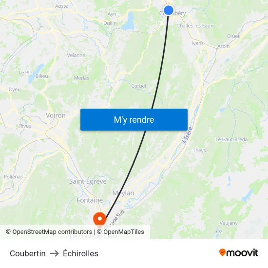 Coubertin to Échirolles map