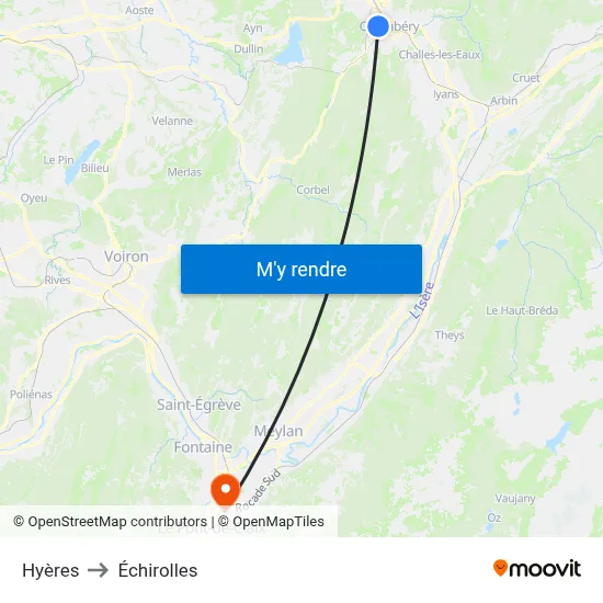 Hyères to Échirolles map