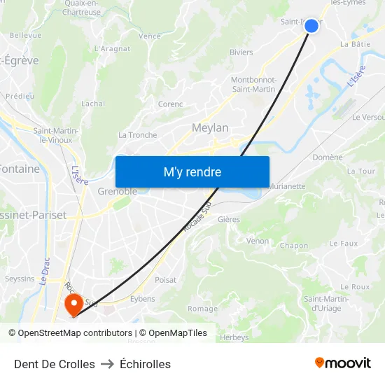 Dent De Crolles to Échirolles map