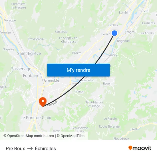 Pre Roux to Échirolles map