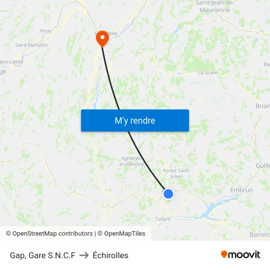 Gap, Gare S.N.C.F to Échirolles map