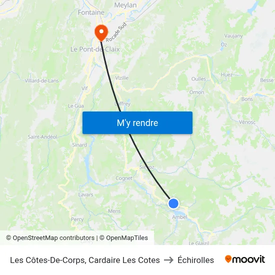 Les Côtes-De-Corps, Cardaire Les Cotes to Échirolles map