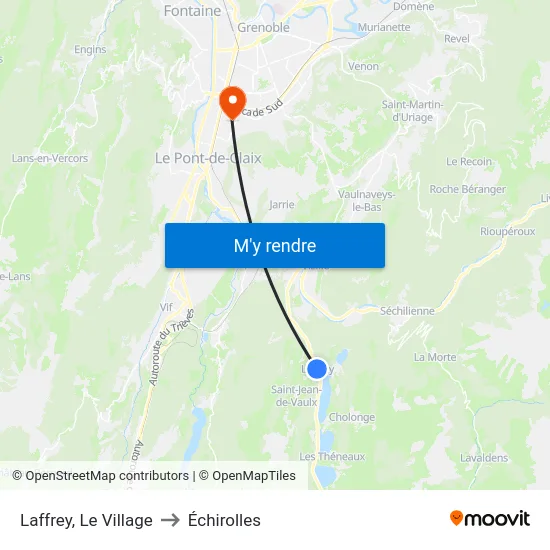 Laffrey, Le Village to Échirolles map