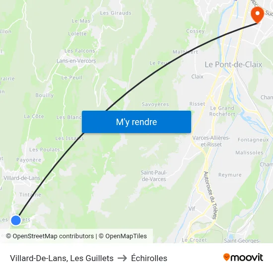 Villard-De-Lans, Les Guillets to Échirolles map