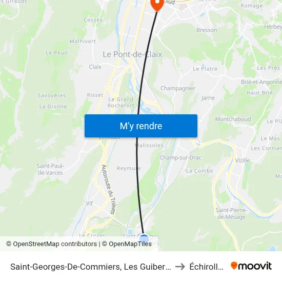 Saint-Georges-De-Commiers, Les Guiberts to Échirolles map