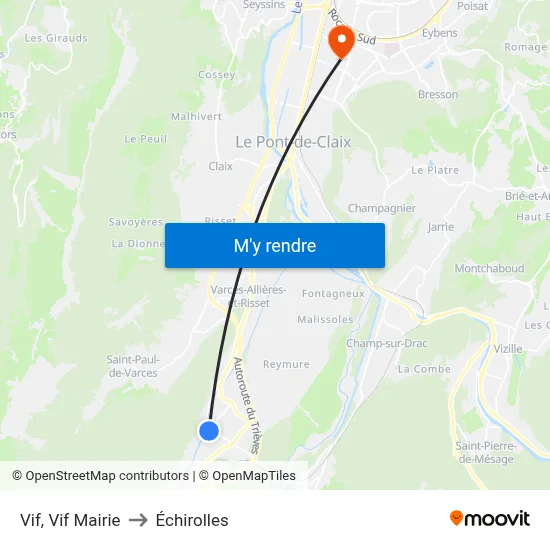 Vif, Vif Mairie to Échirolles map
