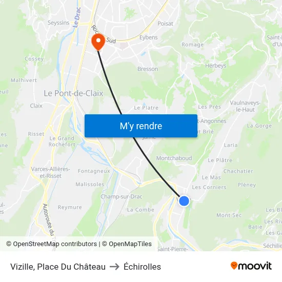 Vizille, Place Du Château to Échirolles map