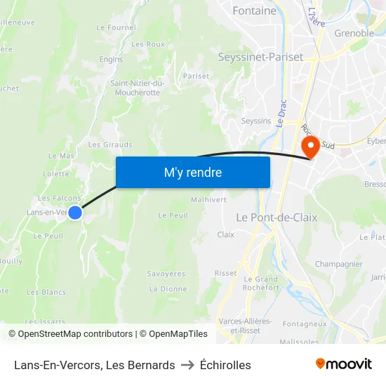 Lans-En-Vercors, Les Bernards to Échirolles map