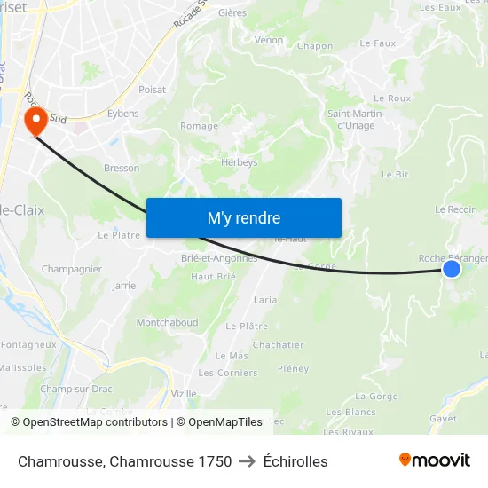 Chamrousse, Chamrousse 1750 to Échirolles map