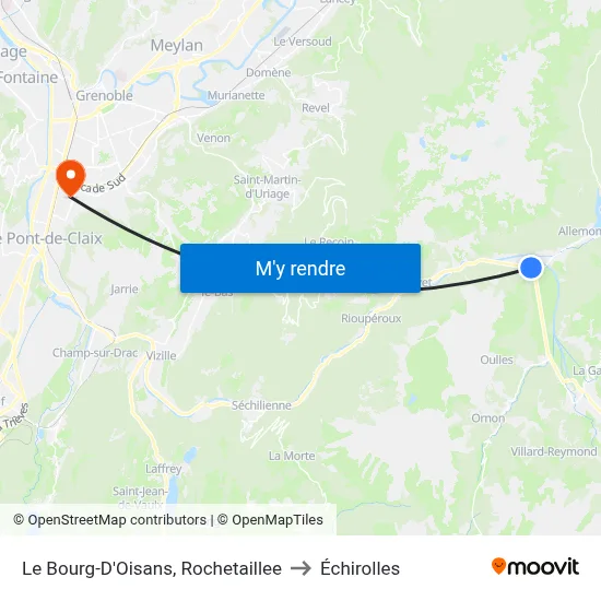 Le Bourg-D'Oisans, Rochetaillee to Échirolles map