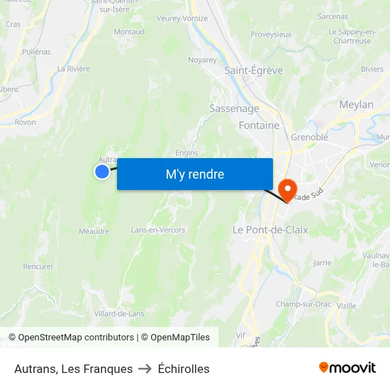 Autrans, Les Franques to Échirolles map