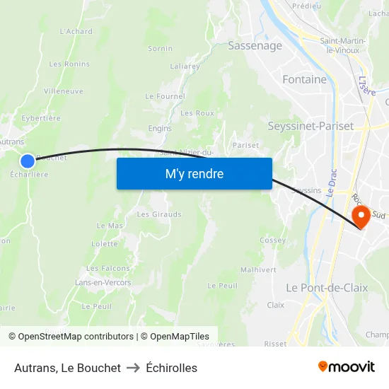 Autrans, Le Bouchet to Échirolles map