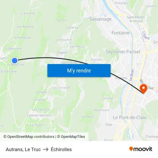 Autrans, Le Truc to Échirolles map