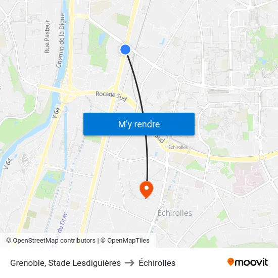 Grenoble, Stade Lesdiguières to Échirolles map