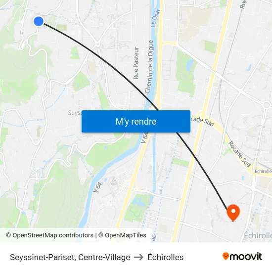 Seyssinet-Pariset, Centre-Village to Échirolles map