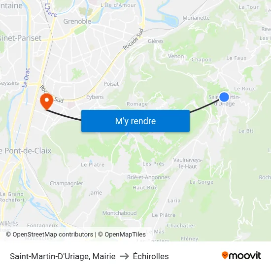 Saint-Martin-D'Uriage, Mairie to Échirolles map