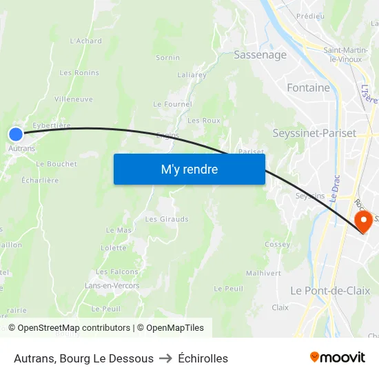Autrans, Bourg Le Dessous to Échirolles map