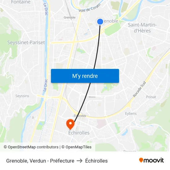 Grenoble, Verdun - Préfecture to Échirolles map