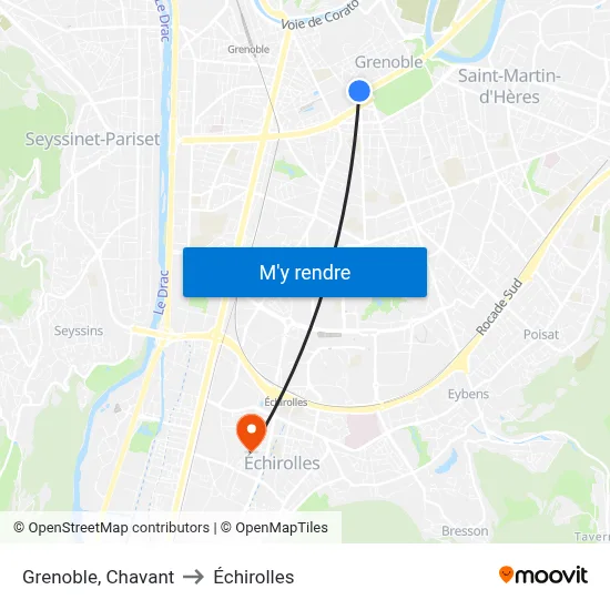 Grenoble, Chavant to Échirolles map