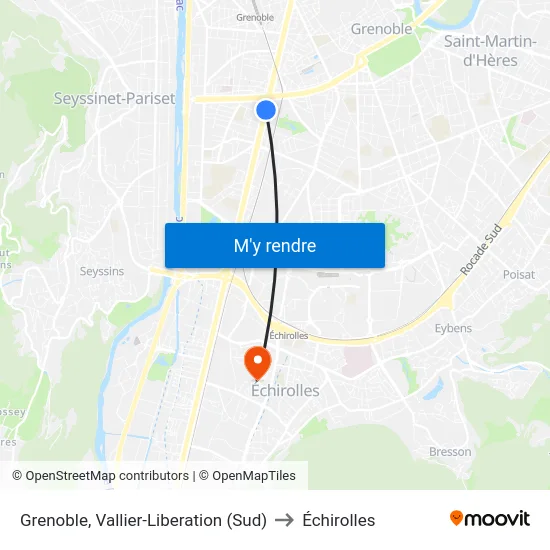 Grenoble, Vallier-Liberation (Sud) to Échirolles map