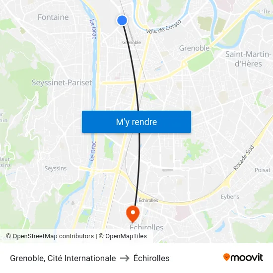 Grenoble, Cité Internationale to Échirolles map