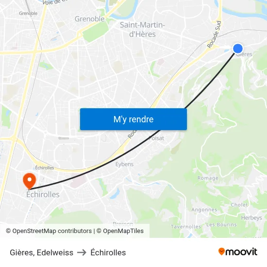 Gières, Edelweiss to Échirolles map