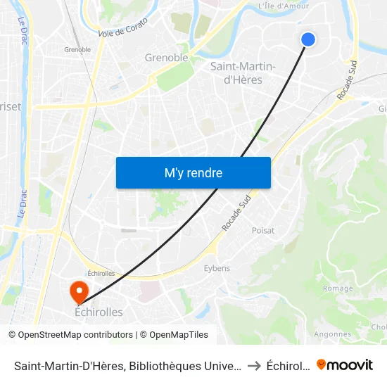 Saint-Martin-D'Hères, Bibliothèques Universitaires to Échirolles map
