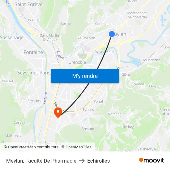 Meylan, Faculté De Pharmacie to Échirolles map