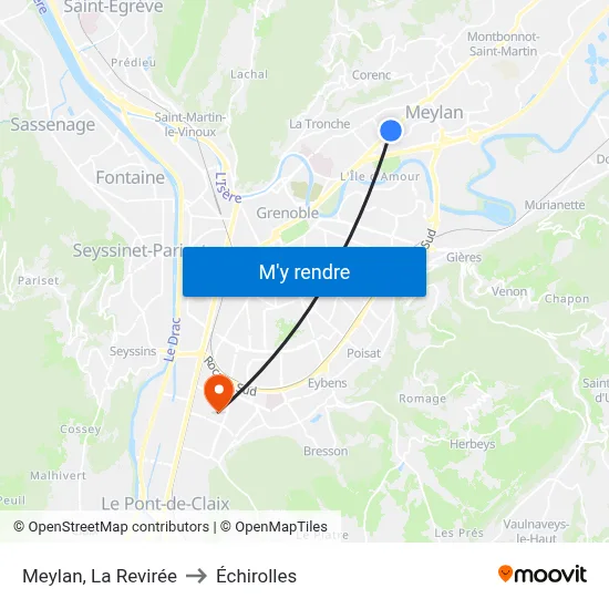 Meylan, La Revirée to Échirolles map