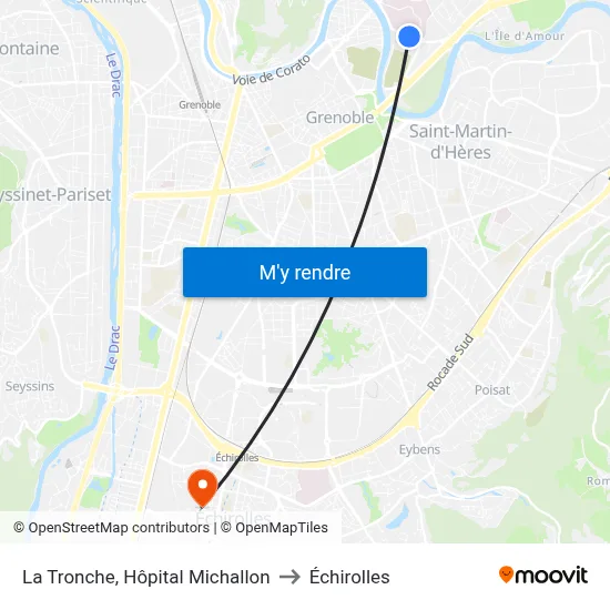 La Tronche, Hôpital Michallon to Échirolles map