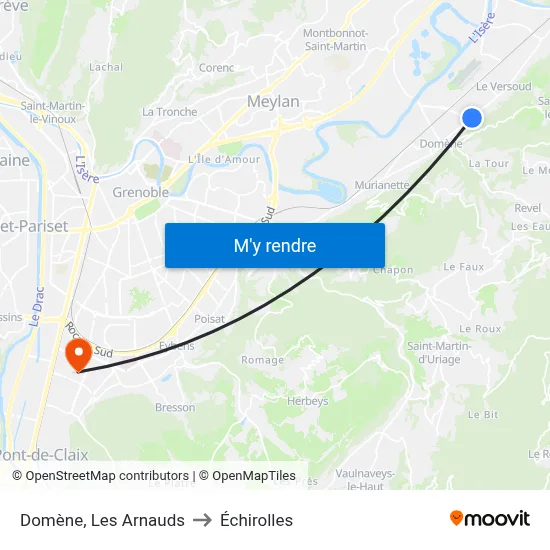 Domène, Les Arnauds to Échirolles map