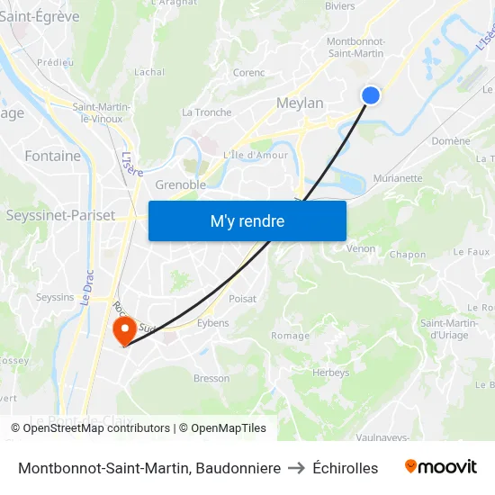 Montbonnot-Saint-Martin, Baudonniere to Échirolles map