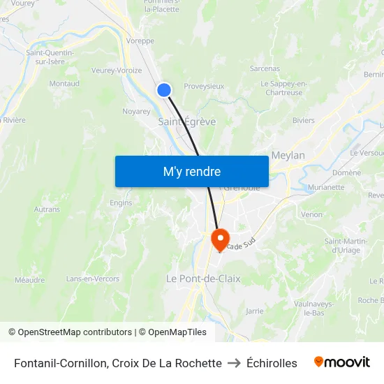 Fontanil-Cornillon, Croix De La Rochette to Échirolles map
