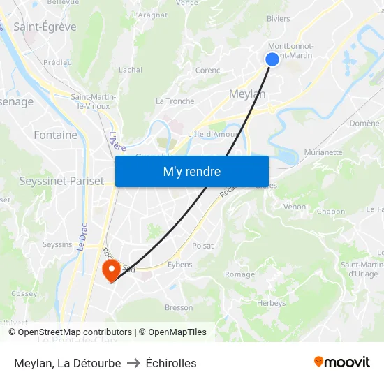 Meylan, La Détourbe to Échirolles map