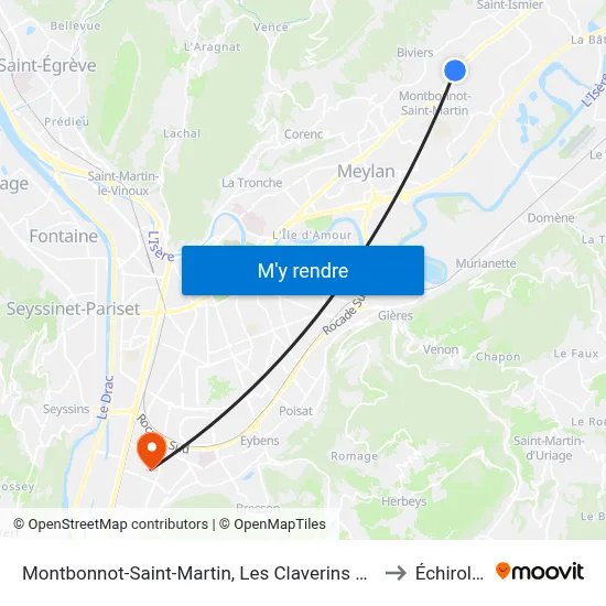 Montbonnot-Saint-Martin, Les Claverins Rd1090 to Échirolles map