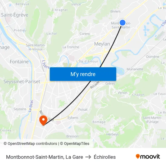Montbonnot-Saint-Martin, La Gare to Échirolles map