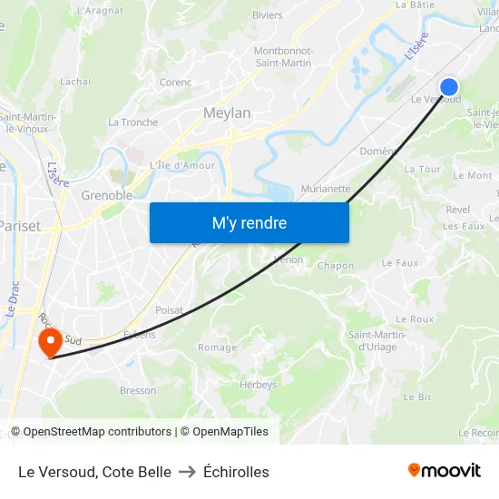 Le Versoud, Cote Belle to Échirolles map