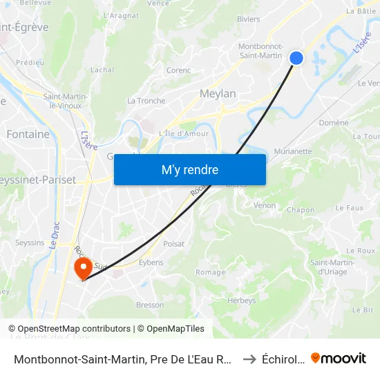 Montbonnot-Saint-Martin, Pre De L'Eau Rond Point to Échirolles map