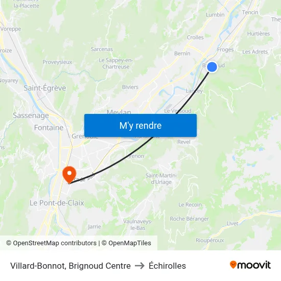 Villard-Bonnot, Brignoud Centre to Échirolles map